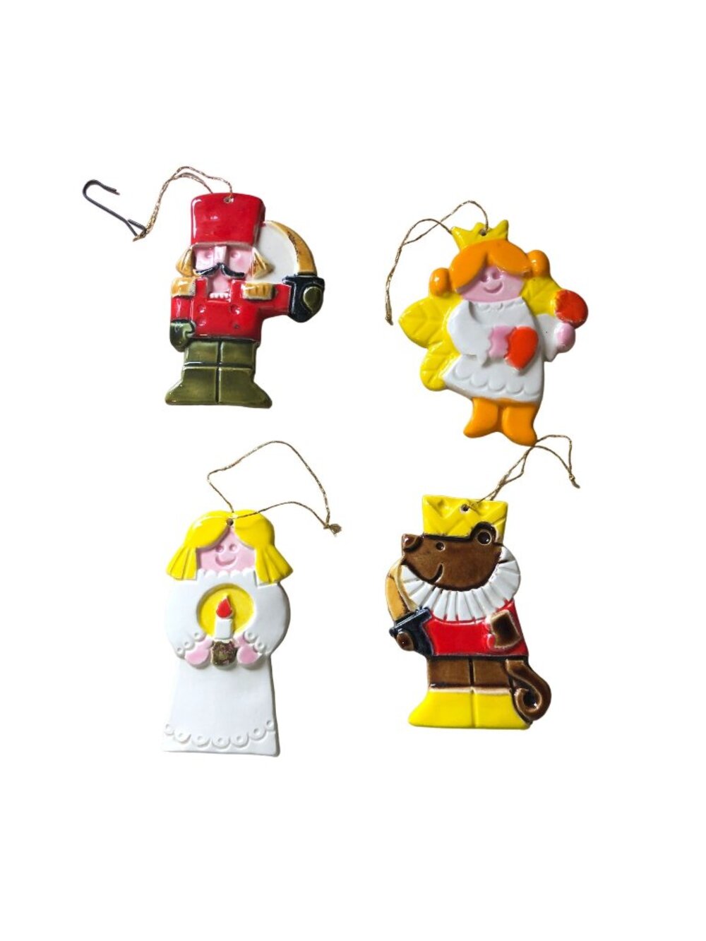 Christmas Tree Ceramic Ornaments Vintage Handpainted Angel Bear Nutcracker Decor